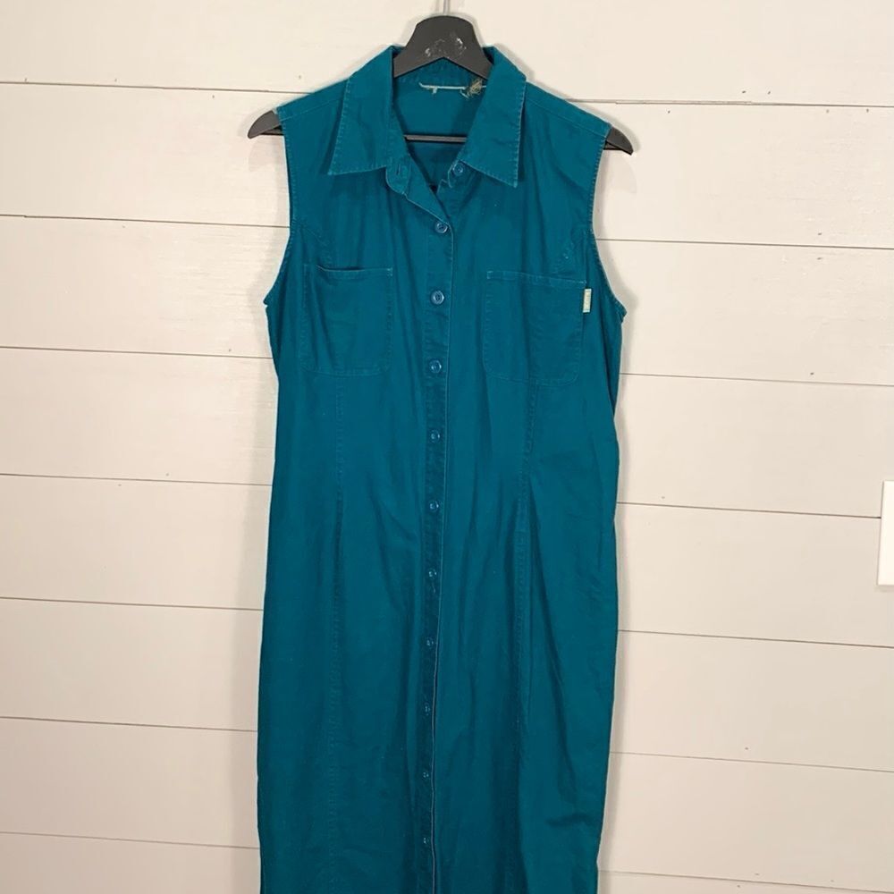 Vintage Blassport button down sleeveless long maxi dress bright peacock blue